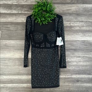 Iris Black and Silver Long Sleeve Bodycon Dress